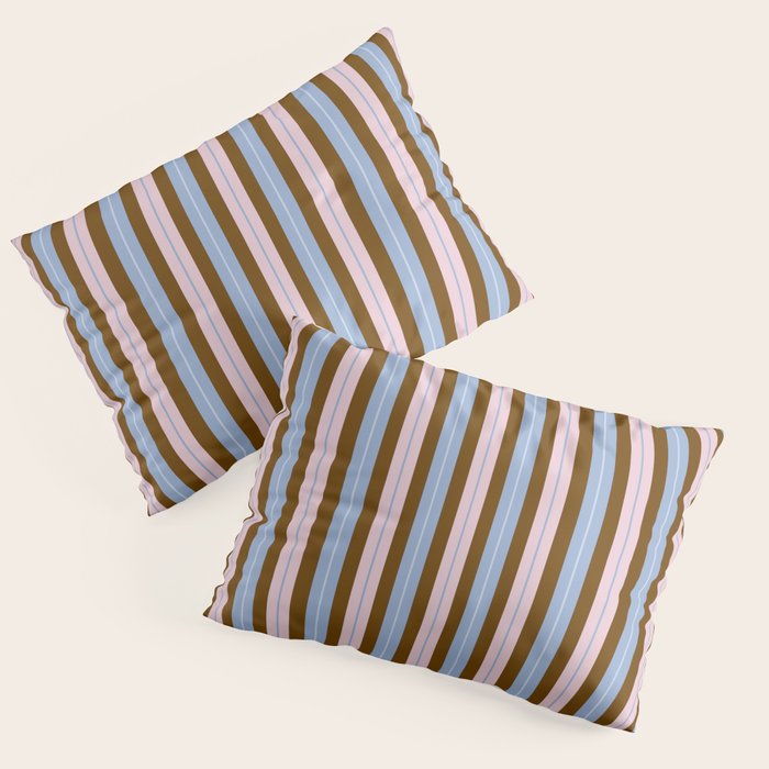 Vertical Stripes Double Stripe Pattern in Pastel Blue Pink Brown Pillow Sham Gallery Image 1