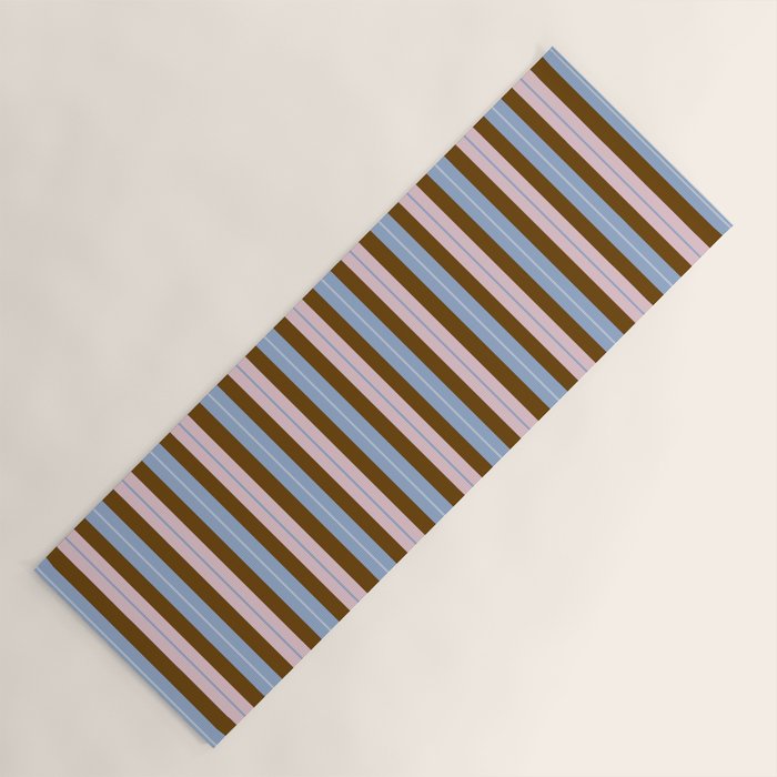 Vertical Stripes Double Stripe Pattern in Pastel Blue Pink Brown Yoga Mat Gallery Image 1