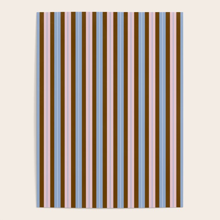 Vertical Stripes Double Stripe Pattern in Pastel Blue Pink Brown Poster Gallery Image 4