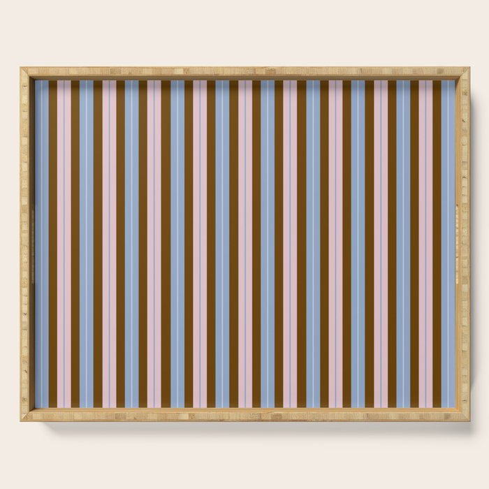Vertical Stripes Double Stripe Pattern in Pastel Blue Pink Brown Serving Tray Gallery Image 1