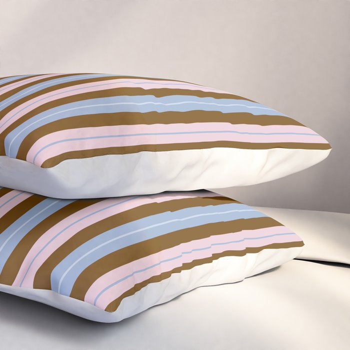 Vertical Stripes Double Stripe Pattern in Pastel Blue Pink Brown Pillow Sham Gallery Image 3