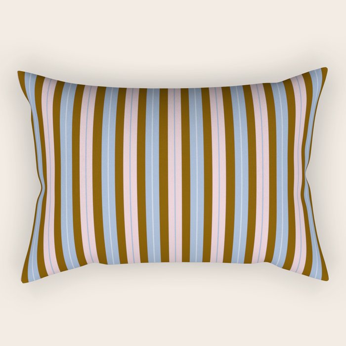 Vertical Stripes Double Stripe Pattern in Pastel Blue Pink Brown Rectangular Pillow Gallery Image 1