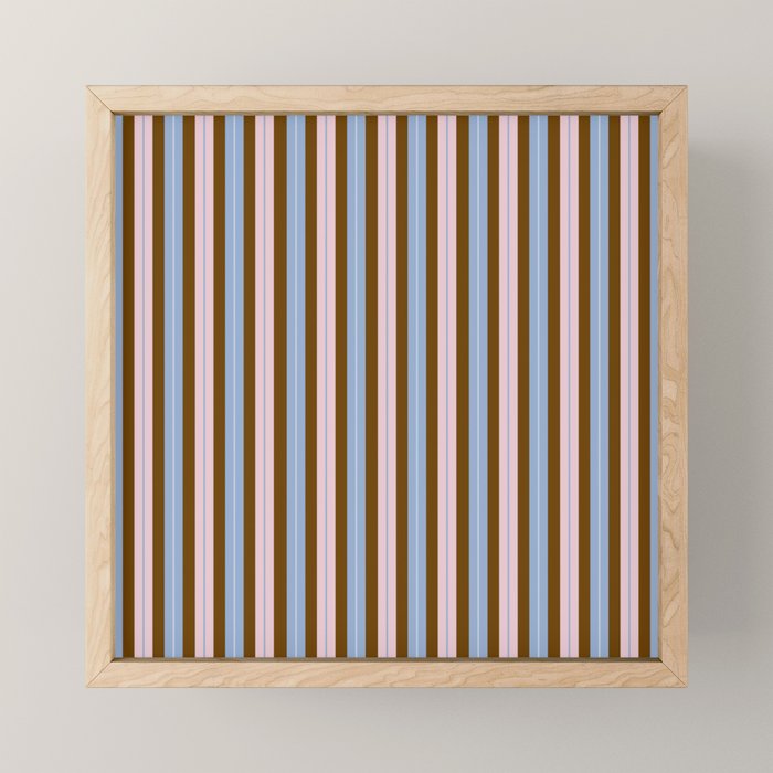 Vertical Stripes Double Stripe Pattern in Pastel Blue Pink Brown Mini Art Print Gallery Image 1