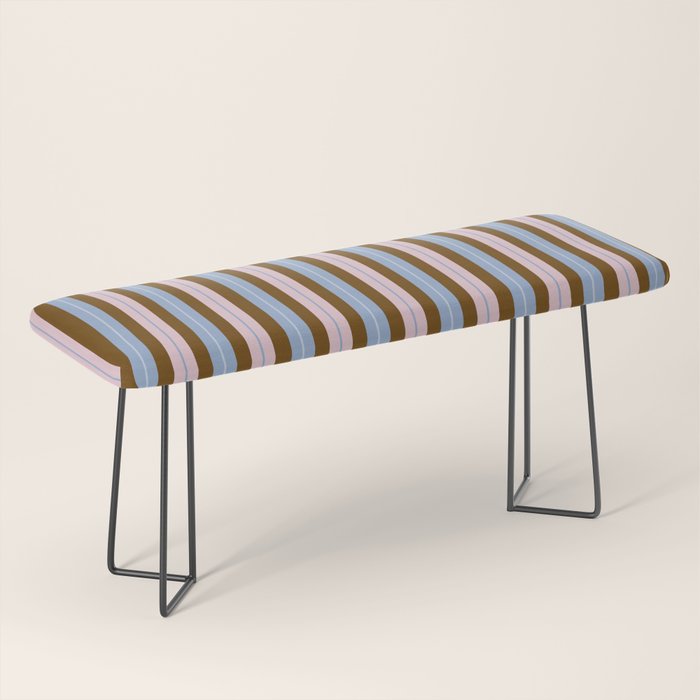 Vertical Stripes Double Stripe Pattern in Pastel Blue Pink Brown Bench Gallery Image 1