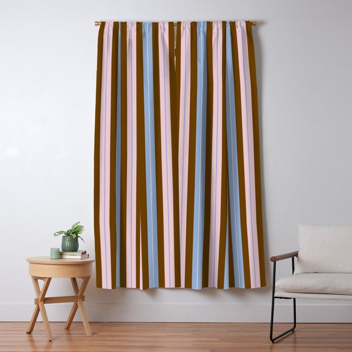 Vertical Stripes Double Stripe Pattern in Pastel Blue Pink Brown Window Curtain Gallery Image 1