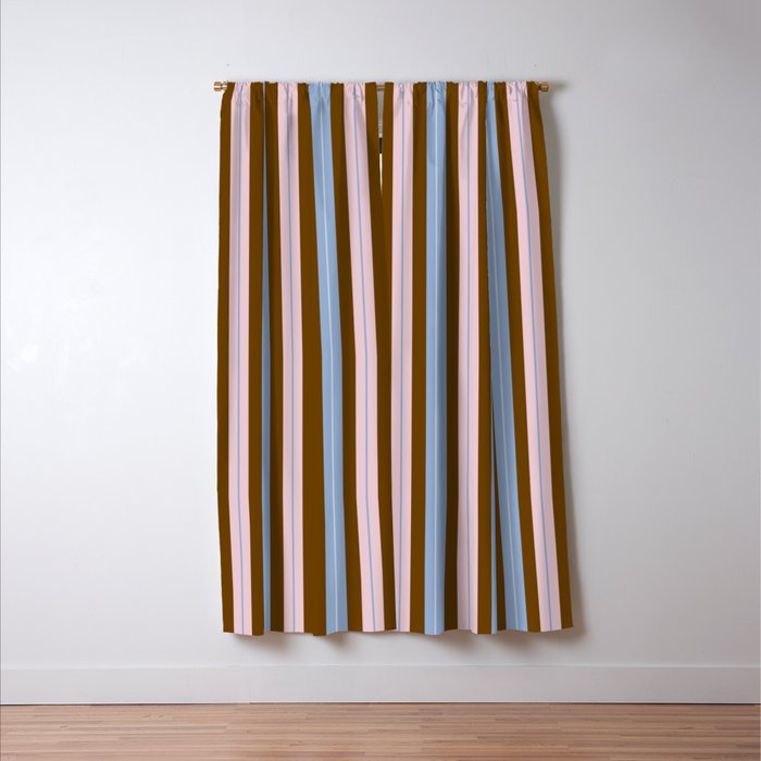 Vertical Stripes Double Stripe Pattern in Pastel Blue Pink Brown Window Curtain Gallery Image 3
