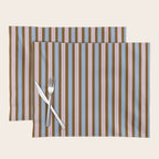 Vertical Stripes Double Stripe Pattern in Pastel Blue Pink Brown Placemat Gallery Image 1