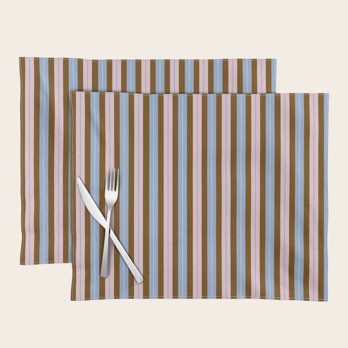 Vertical Stripes Double Stripe Pattern in Pastel Blue Pink Brown Placemat Gallery Image 1