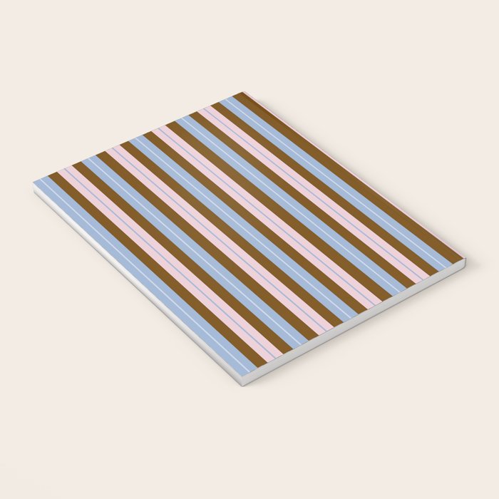Vertical Stripes Double Stripe Pattern in Pastel Blue Pink Brown Notebook Gallery Image 3