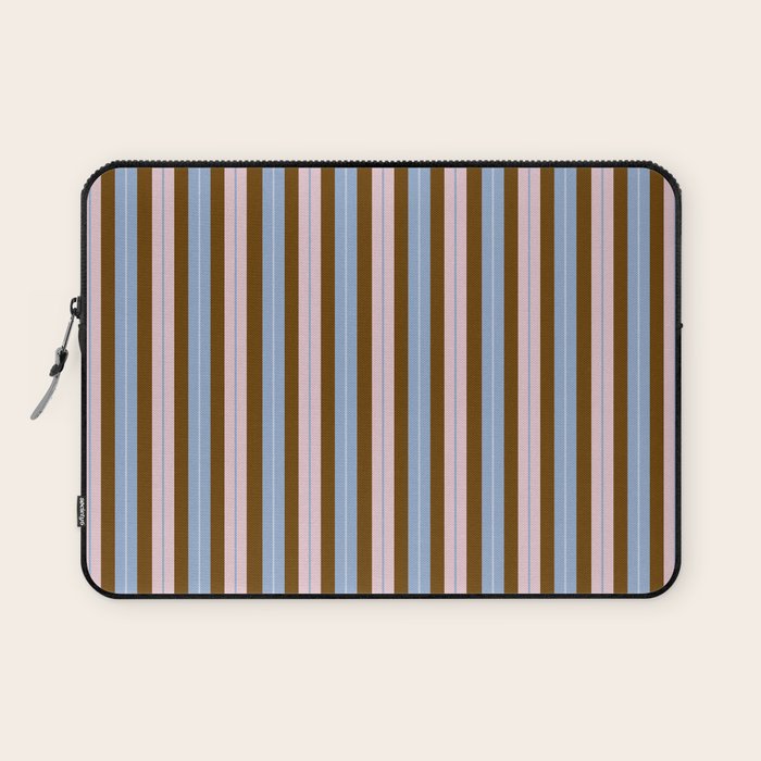 Vertical Stripes Double Stripe Pattern in Pastel Blue Pink Brown Laptop Sleeve Gallery Image 1