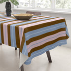 Vertical Stripes Double Stripe Pattern in Pastel Blue Pink Brown Tablecloth Gallery Image 3