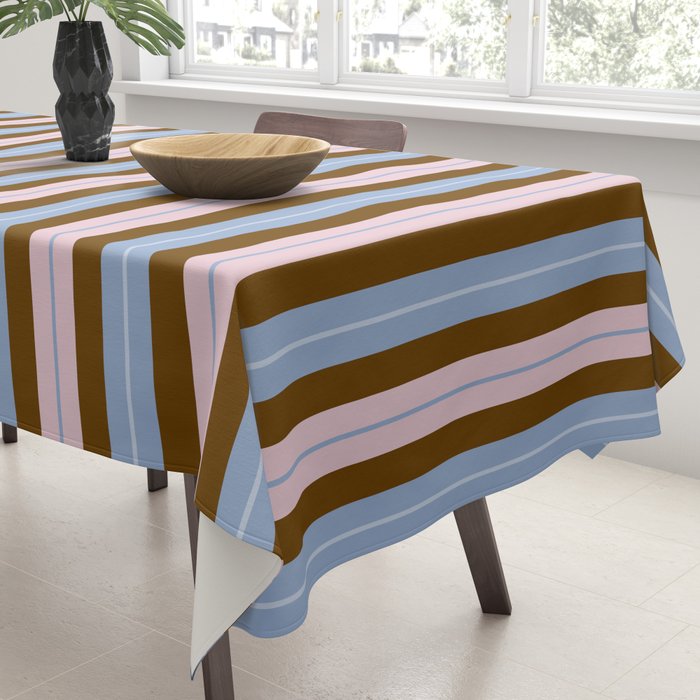 Vertical Stripes Double Stripe Pattern in Pastel Blue Pink Brown Tablecloth Gallery Image 3