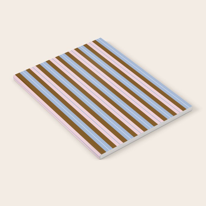 Vertical Stripes Double Stripe Pattern in Pastel Blue Pink Brown Notebook Gallery Image 2