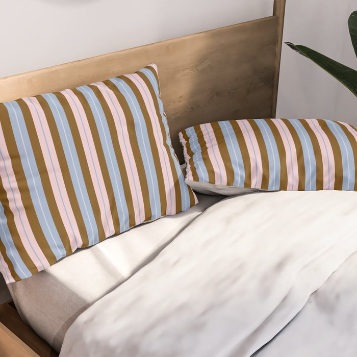 Vertical Stripes Double Stripe Pattern in Pastel Blue Pink Brown Pillow Sham Gallery Image 2