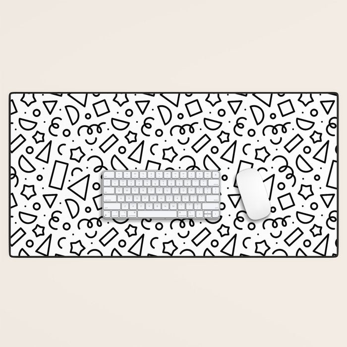 Fun black and white doodle shape  pattern Desk Mat Gallery Image 1