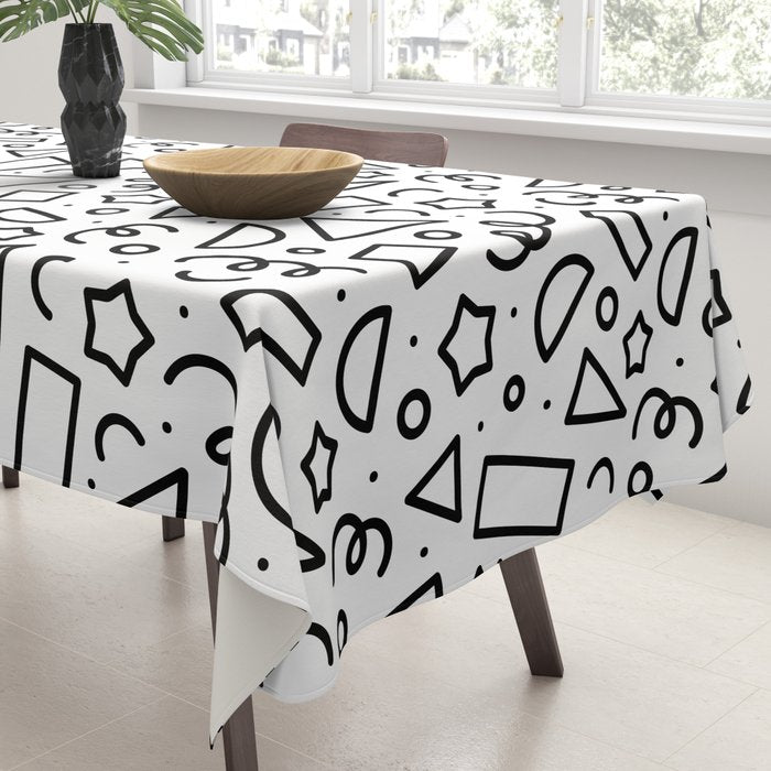 Fun black and white doodle shape  pattern Tablecloth Gallery Image 3