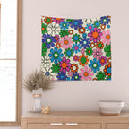 Vibrant Retro Garden Groovy Colorful 60s 70s Floral Pattern Wall Tapestry Gallery Image 2
