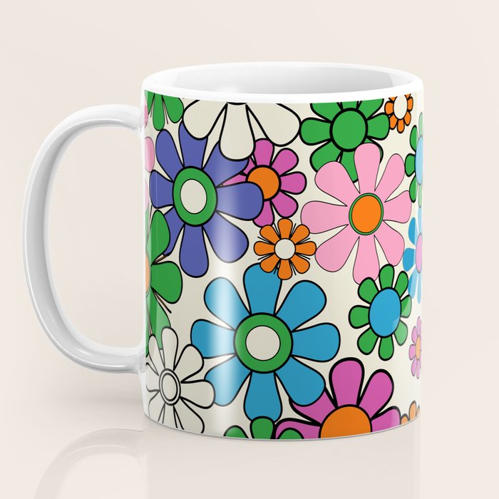 Vibrant Retro Garden Groovy Colorful 60s 70s Floral Pattern Coffee Mug Gallery Image 3