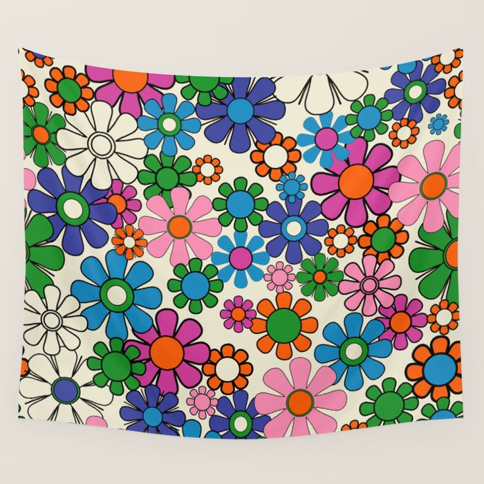 Vibrant Retro Garden Groovy Colorful 60s 70s Floral Pattern Wall Tapestry Gallery Image 4