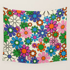Vibrant Retro Garden Groovy Colorful 60s 70s Floral Pattern Wall Tapestry Gallery Image 4