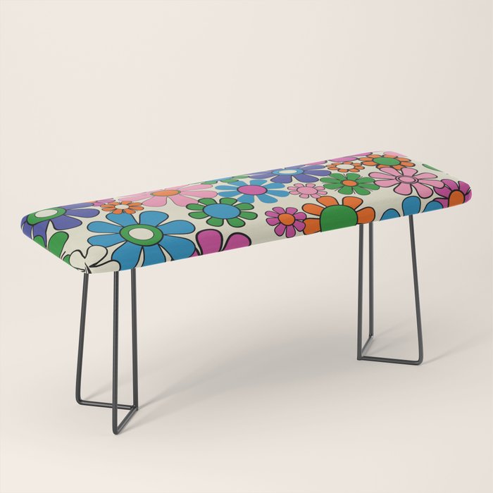 Vibrant Retro Garden Groovy Colorful 60s 70s Floral Pattern Bench Gallery Image 1