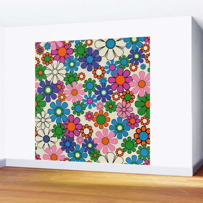 Vibrant Retro Garden Groovy Colorful 60s 70s Floral Pattern Wall Mural Gallery Image 2
