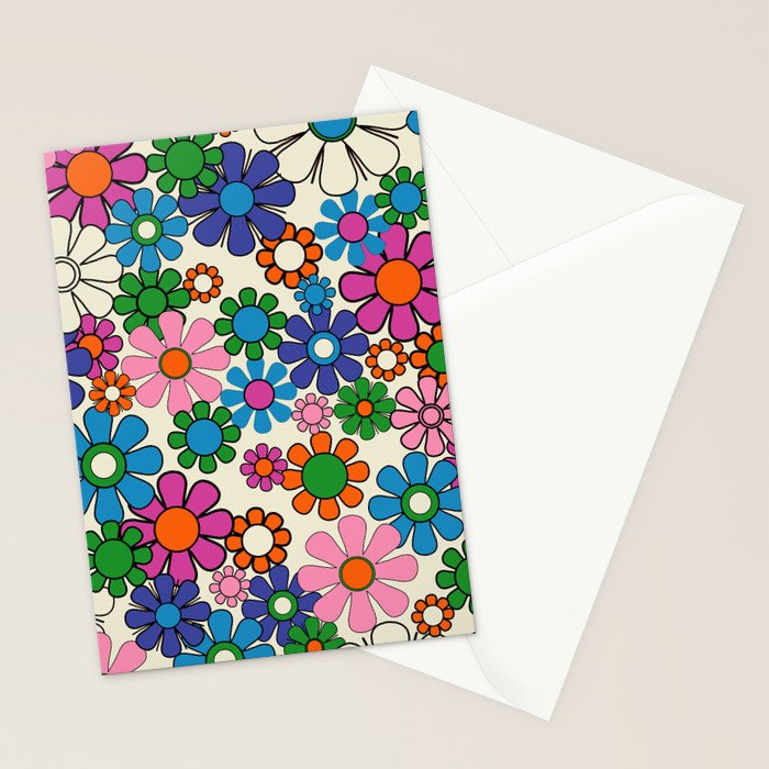Vibrant Retro Garden Groovy Colorful 60s 70s Floral Pattern Stationery Card Gallery Image 2