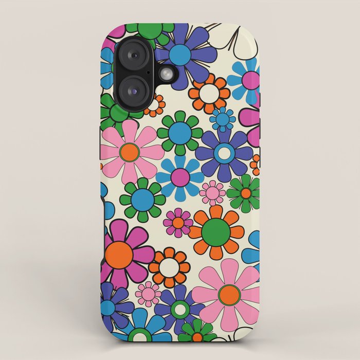 Vibrant Retro Garden Groovy Colorful 60s 70s Floral Pattern iPhone Case Gallery Image 1