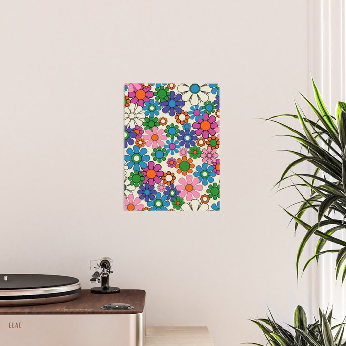 Vibrant Retro Garden Groovy Colorful 60s 70s Floral Pattern Poster Gallery Image 2