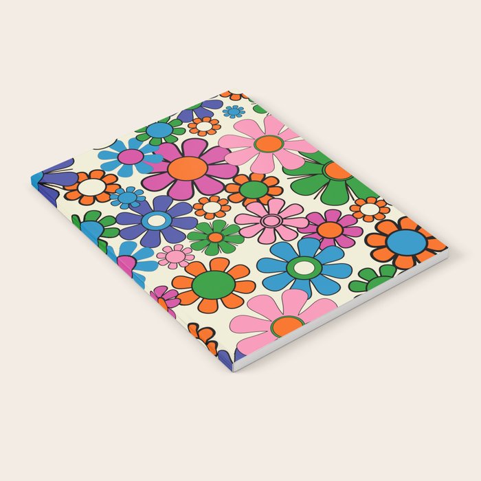 Vibrant Retro Garden Groovy Colorful 60s 70s Floral Pattern Notebook Gallery Image 1