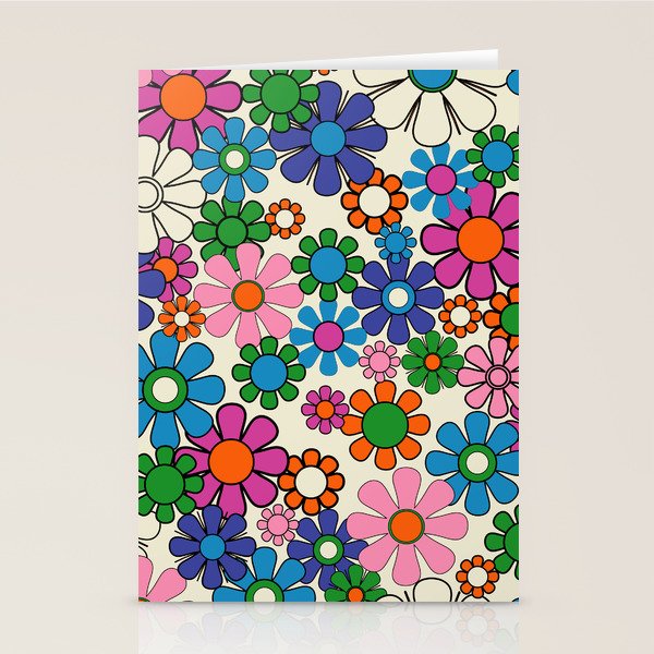 Vibrant Retro Garden Groovy Colorful 60s 70s Floral Pattern Stationery Card Gallery Image 2