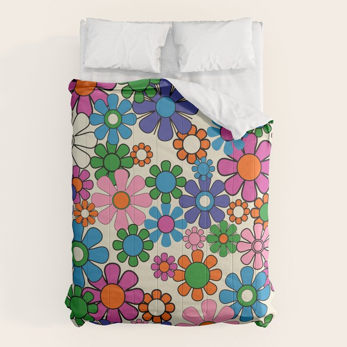 Vibrant Retro Garden Groovy Colorful 60s 70s Floral Pattern Comforter Gallery Image 6