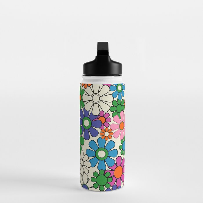 Vibrant Retro Garden Groovy Colorful 60s 70s Floral Pattern Water Bottle Gallery Image 3