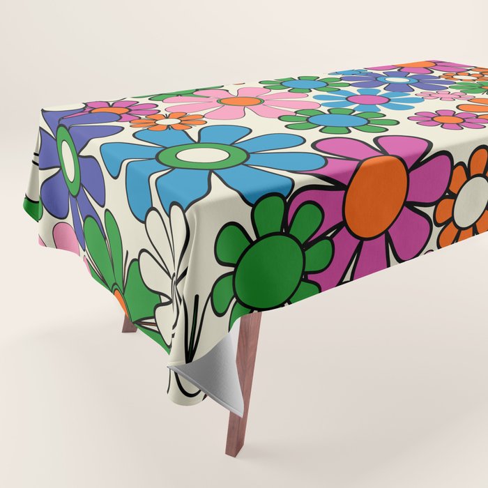 Vibrant Retro Garden Groovy Colorful 60s 70s Floral Pattern Tablecloth Gallery Image 1