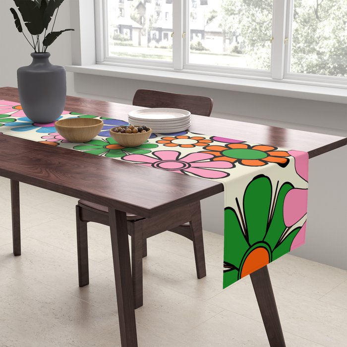 Vibrant Retro Garden Groovy Colorful 60s 70s Floral Pattern Table Runner Gallery Image 2