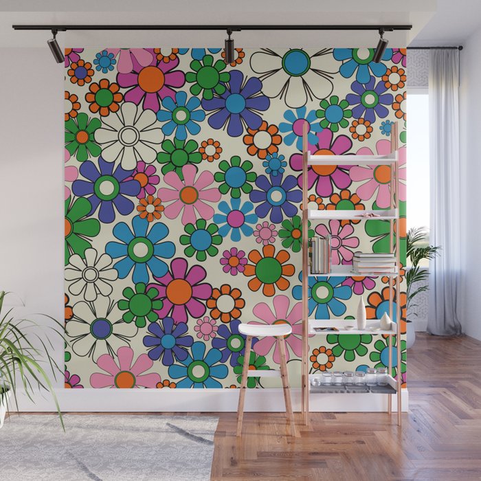 Vibrant Retro Garden Groovy Colorful 60s 70s Floral Pattern Wall Mural Gallery Image 1