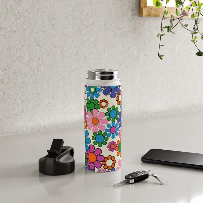 Vibrant Retro Garden Groovy Colorful 60s 70s Floral Pattern Water Bottle Gallery Image 4