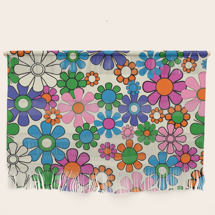 Vibrant Retro Garden Groovy Colorful 60s 70s Floral Pattern Wall Hanging Gallery Image 1