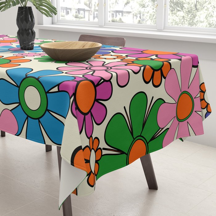 Vibrant Retro Garden Groovy Colorful 60s 70s Floral Pattern Tablecloth Gallery Image 3