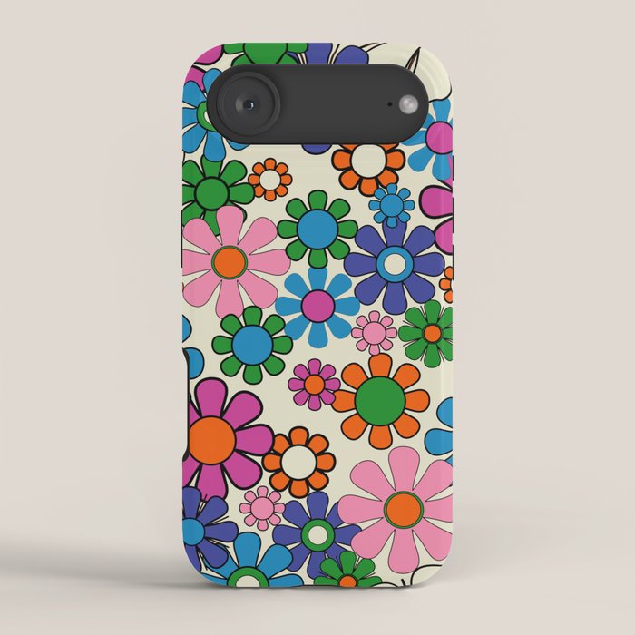 Vibrant Retro Garden Groovy Colorful 60s 70s Floral Pattern iPhone Case Gallery Image 2