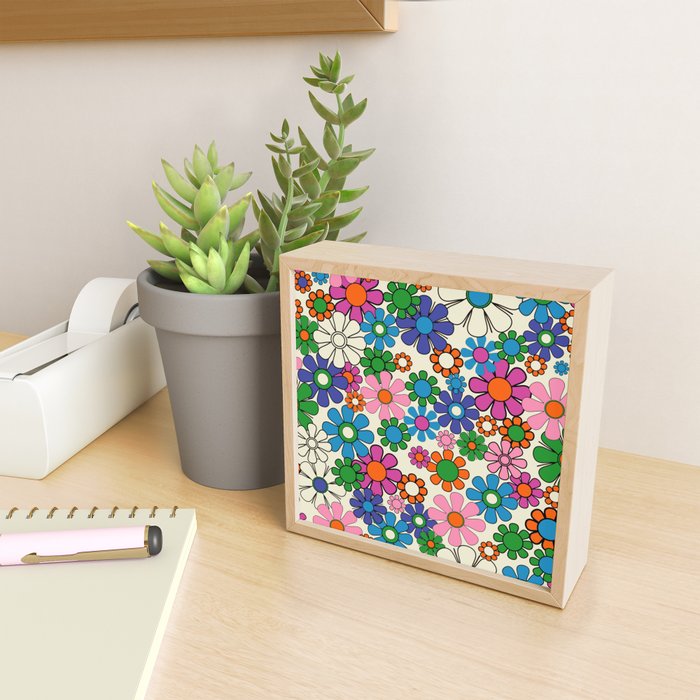 Vibrant Retro Garden Groovy Colorful 60s 70s Floral Pattern Mini Art Print Gallery Image 2