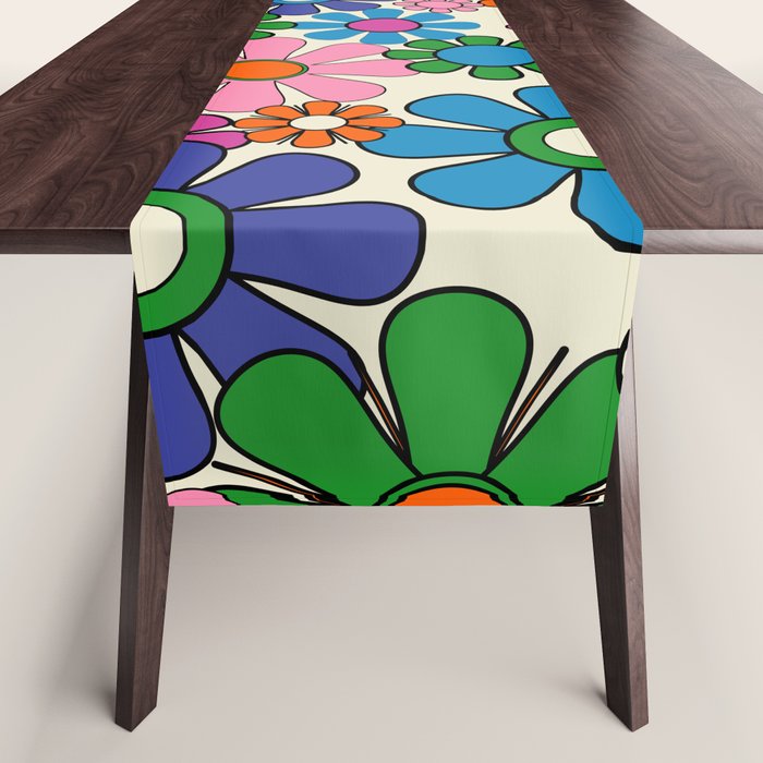 Vibrant Retro Garden Groovy Colorful 60s 70s Floral Pattern Table Runner Gallery Image 1