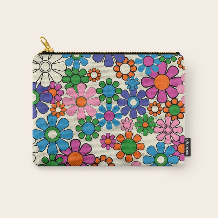 Vibrant Retro Garden Groovy Colorful 60s 70s Floral Pattern Carry All Pouch Gallery Image 1