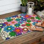 Vibrant Retro Garden Groovy Colorful 60s 70s Floral Pattern Outdoor Rug Gallery Image 2