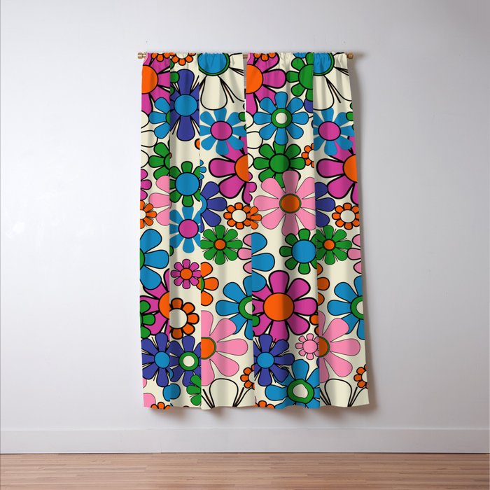 Vibrant Retro Garden Groovy Colorful 60s 70s Floral Pattern Window Curtain Gallery Image 3