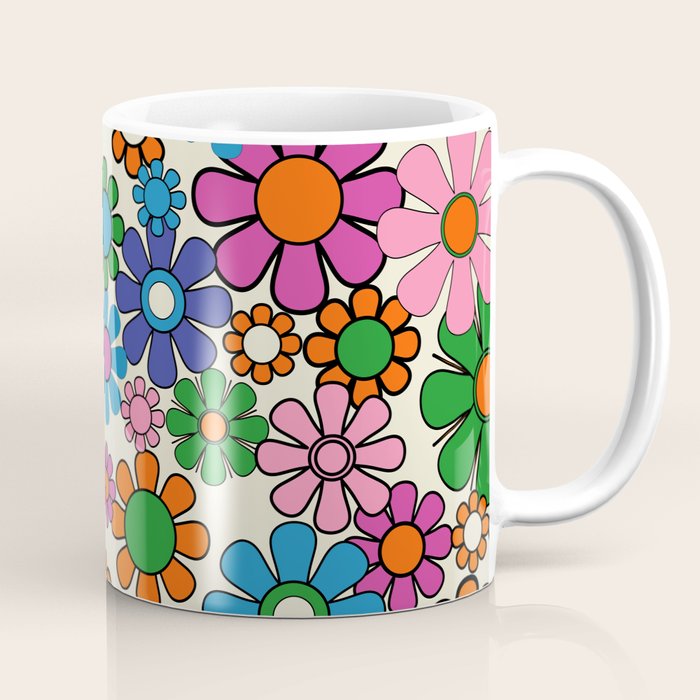 Vibrant Retro Garden Groovy Colorful 60s 70s Floral Pattern Coffee Mug Gallery Image 1