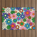 Vibrant Retro Garden Groovy Colorful 60s 70s Floral Pattern Outdoor Rug Gallery Image 1