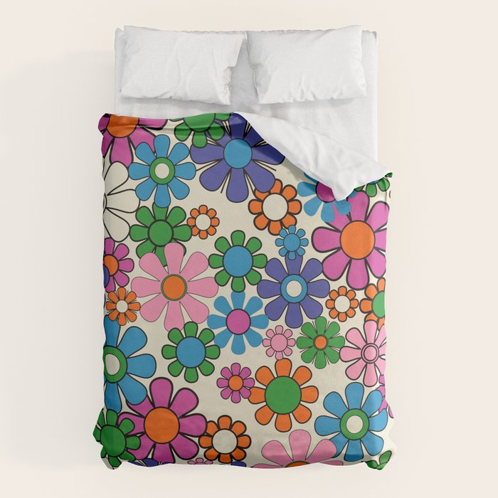 Vibrant Retro Garden Groovy Colorful 60s 70s Floral Pattern Duvet Cover Gallery Image 6