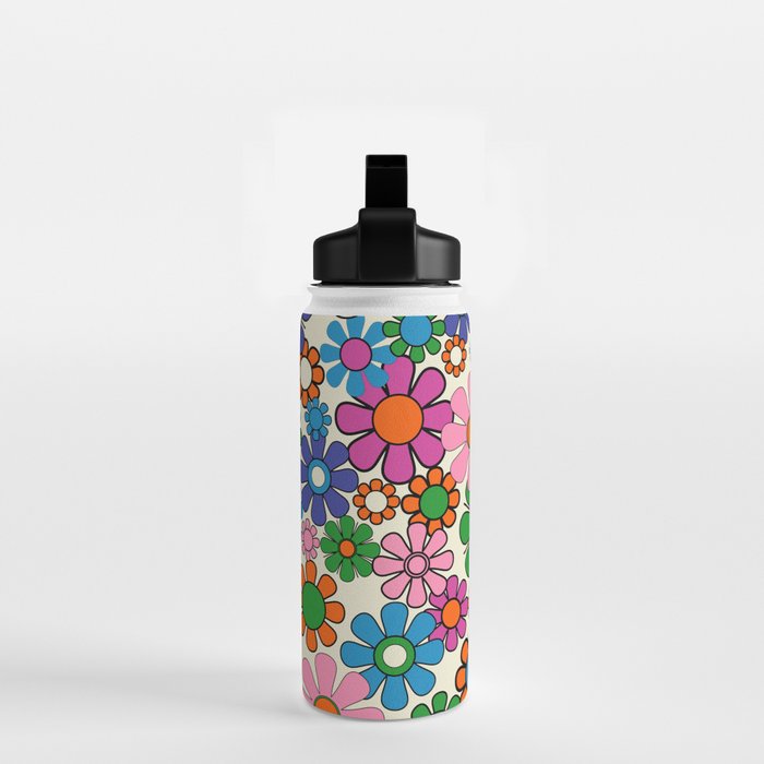 Vibrant Retro Garden Groovy Colorful 60s 70s Floral Pattern Water Bottle Gallery Image 2