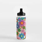 Vibrant Retro Garden Groovy Colorful 60s 70s Floral Pattern Water Bottle Gallery Image 2